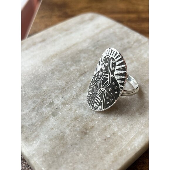 Virgin of Guadalupe Ring 925 Sterling Silver Size 10 Mexican Devotional Jewelry - Picture 15 of 16